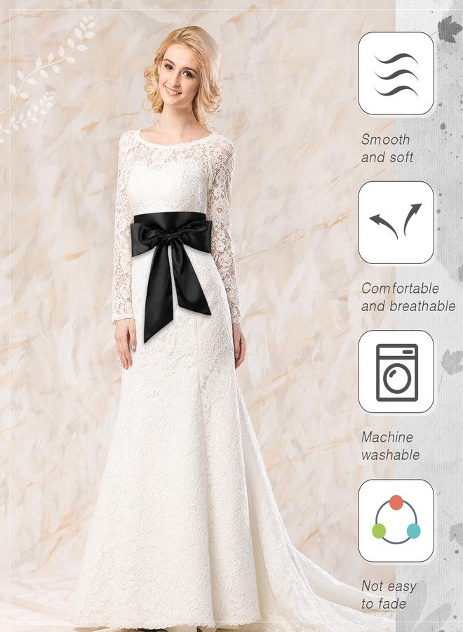 Glitopper Women Satin Waist Belts Dress Sash Waist Belt for Special Occasion Bridal Wedding Prom Formal 3.5'' Wide(Black) - Image 3